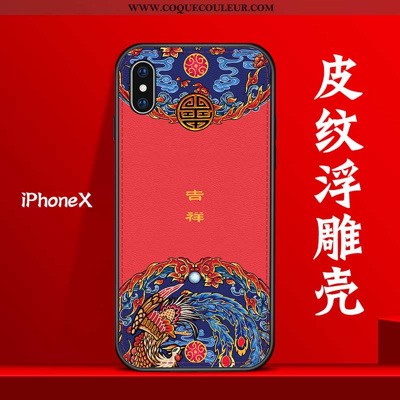 Coque iPhone X Cuir Tout Compris Créatif, Housse iPhone X Modèle Fleurie Tendance Rouge