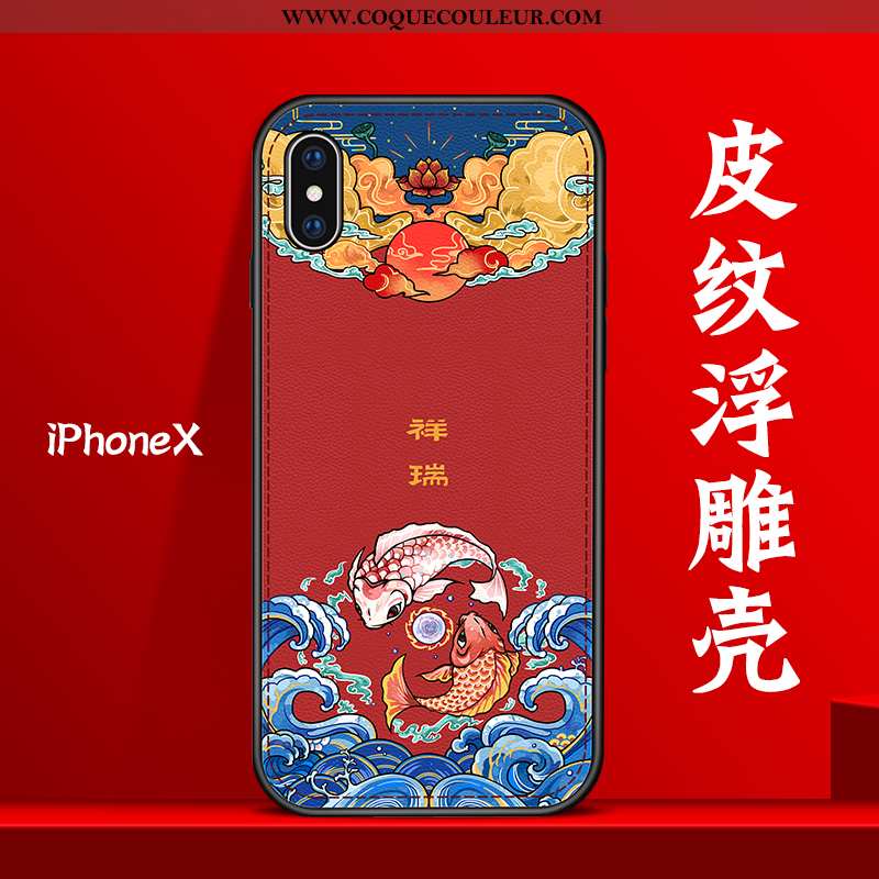 Coque iPhone X Cuir Tout Compris Créatif, Housse iPhone X Modèle Fleurie Tendance Rouge