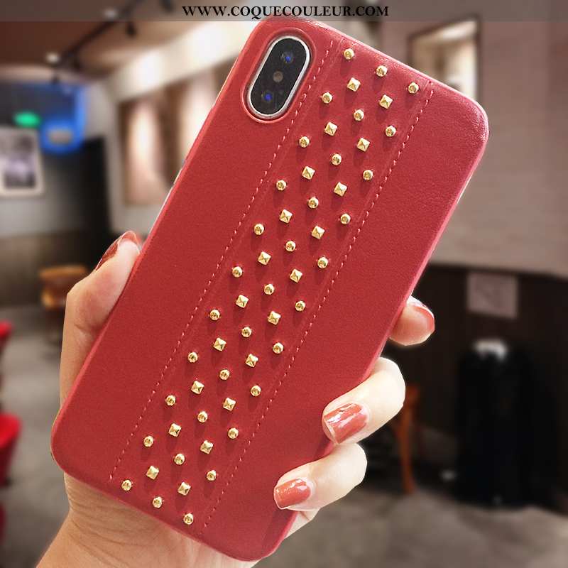 Housse iPhone X Protection Tendance Mode, Étui iPhone X Métal Simple Rouge