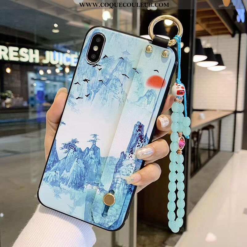 Étui iPhone X Élégant Silicone Protection, Coque iPhone X Fluide Doux Style Chinois Bleu