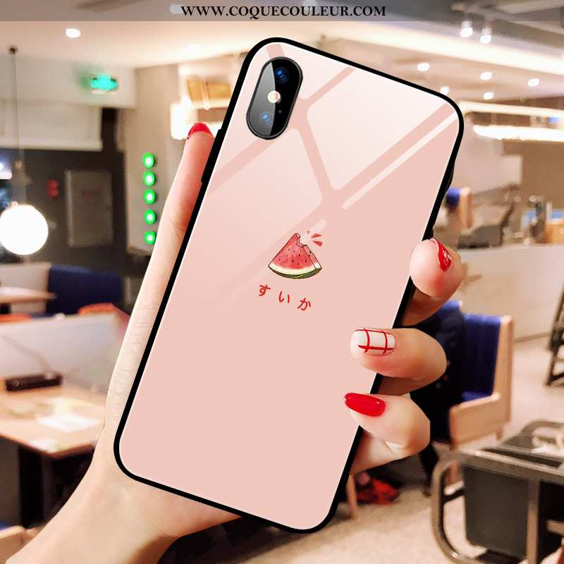 Coque iPhone X Charmant Frais, Housse iPhone X Verre Amoureux Rose