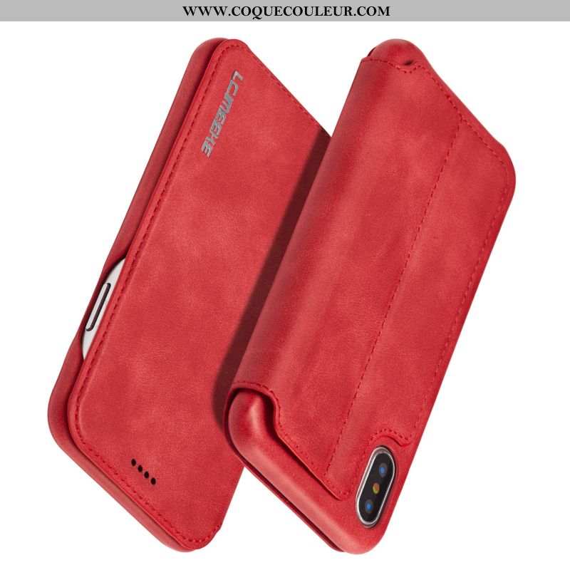 Housse iPhone X Cuir Rouge Tout Compris, Étui iPhone X Protection Clamshell