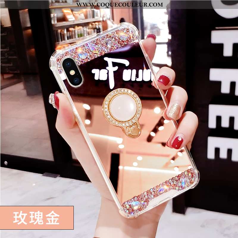 Coque iPhone X Tendance Net Rouge Créatif, Housse iPhone X Strass Anneau Rose