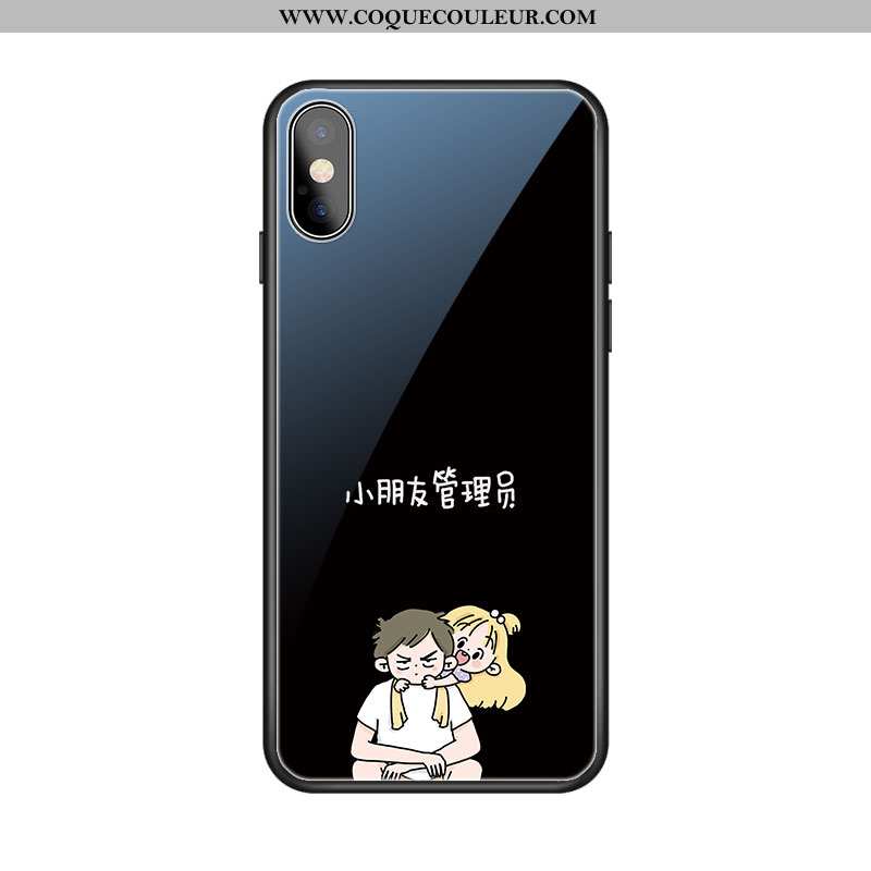 Étui iPhone X Créatif Verre Téléphone Portable, Coque iPhone X Dessin Animé Rose Noir