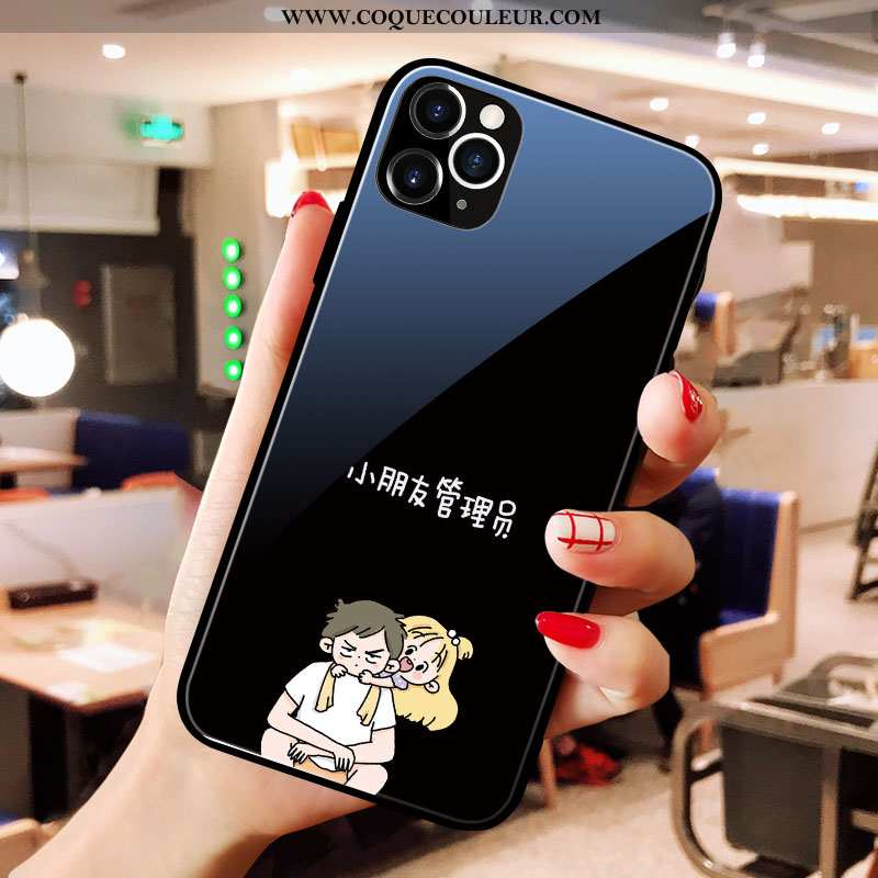 Étui iPhone X Créatif Verre Téléphone Portable, Coque iPhone X Dessin Animé Rose Noir