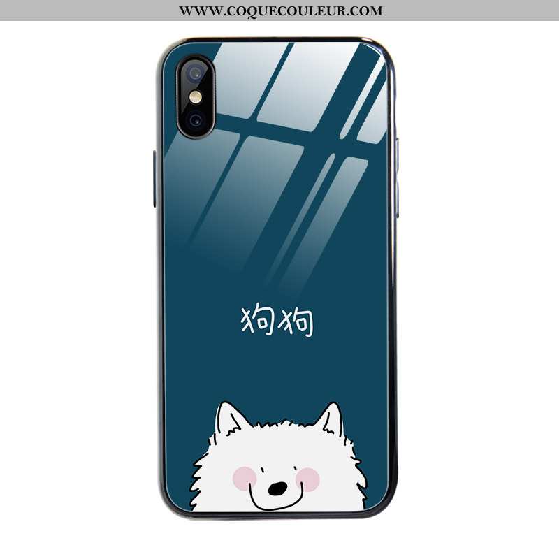 Étui iPhone X Personnalité Bleu Marin Amoureux, Coque iPhone X Verre Difficile Bleu Foncé