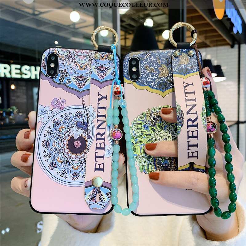 Coque iPhone X Vintage Bracelet Style Chinois, Housse iPhone X Protection Étui Rose