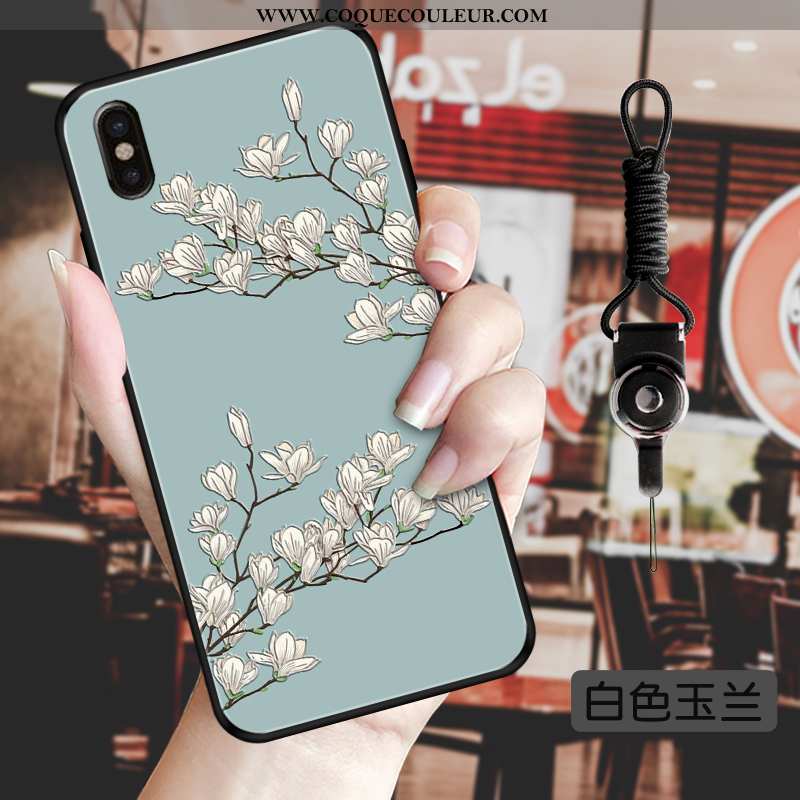 Housse iPhone X Vintage Fleur Étui, Étui iPhone X Tendance Protection Bleu