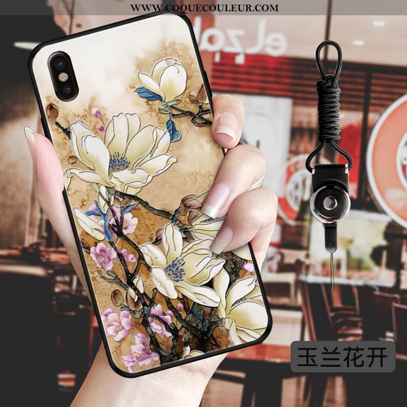 Housse iPhone X Vintage Fleur Étui, Étui iPhone X Tendance Protection Bleu