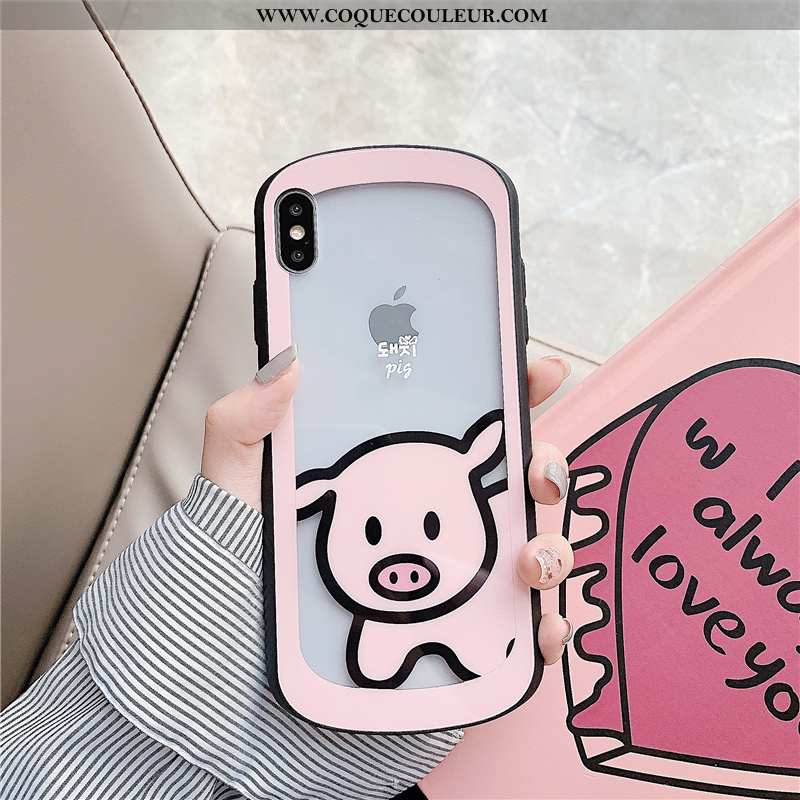 Coque iPhone X Personnalité Incassable Transparent, Housse iPhone X Créatif Verre Rose