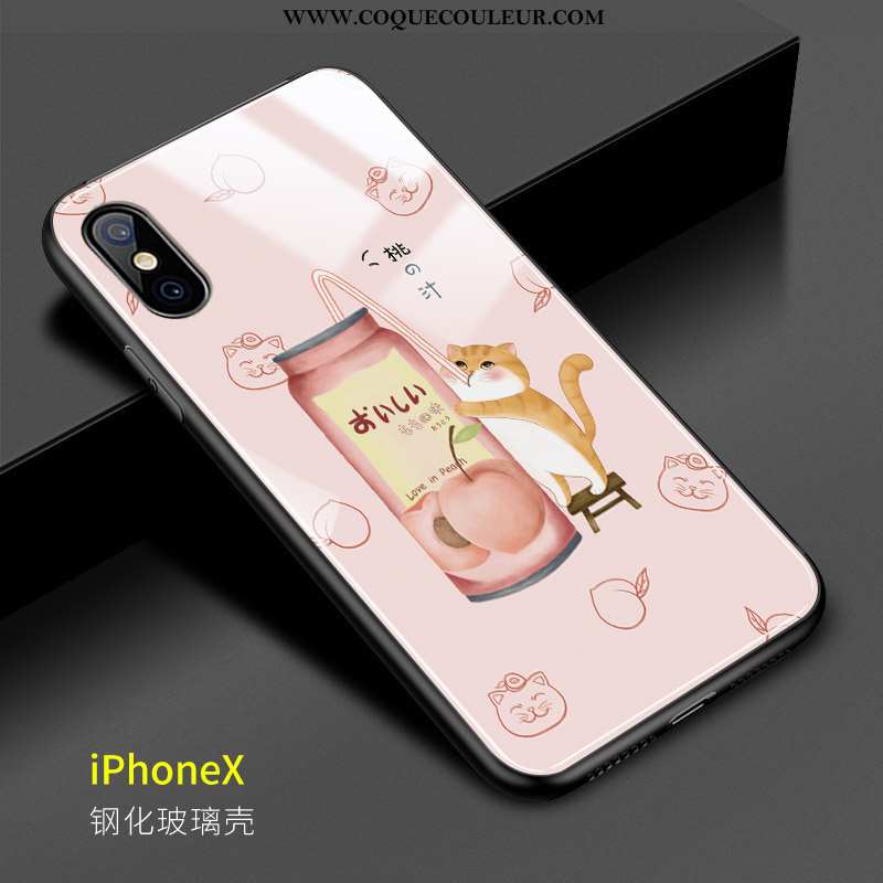 Coque iPhone X Créatif Chat Coque, Housse iPhone X Dessin Animé Téléphone Portable Rose