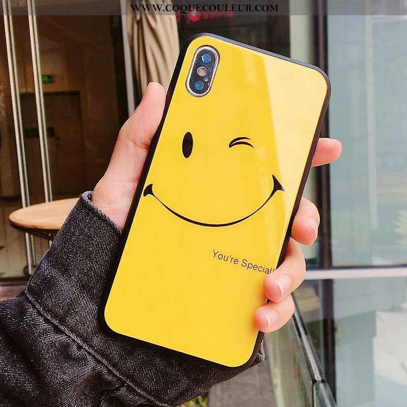 Housse iPhone X Protection Souriant Cœur, Étui iPhone X Verre Tendance Jaune