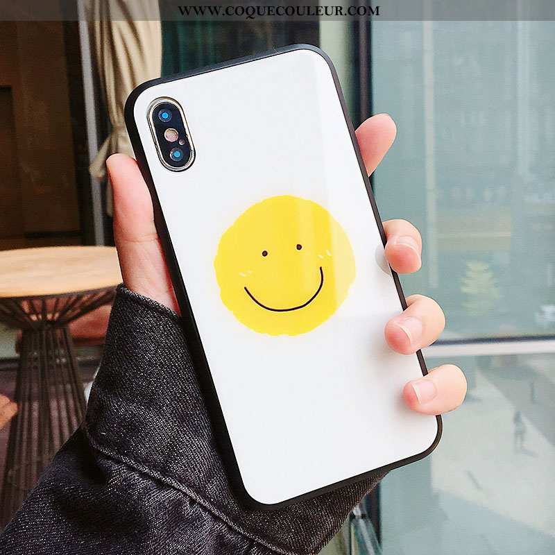 Housse iPhone X Protection Souriant Cœur, Étui iPhone X Verre Tendance Jaune