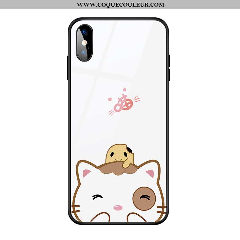 Étui iPhone X Verre Rose Téléphone Portable, Coque iPhone X Dessin Animé Cœur Blanche