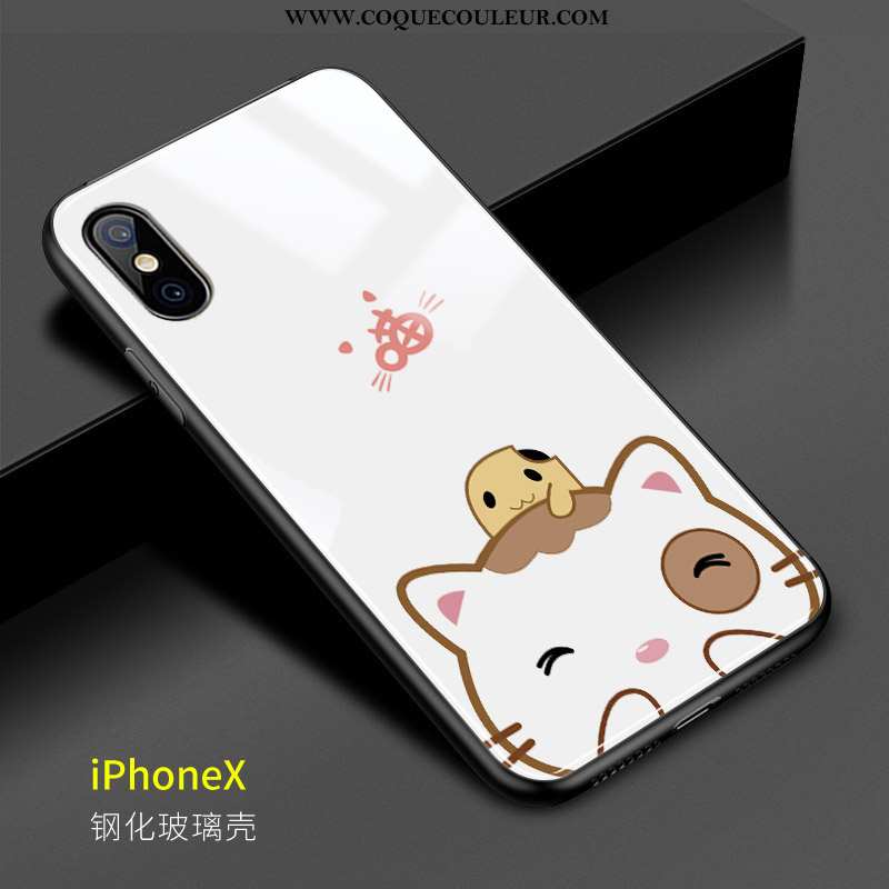 Étui iPhone X Verre Rose Téléphone Portable, Coque iPhone X Dessin Animé Cœur Blanche