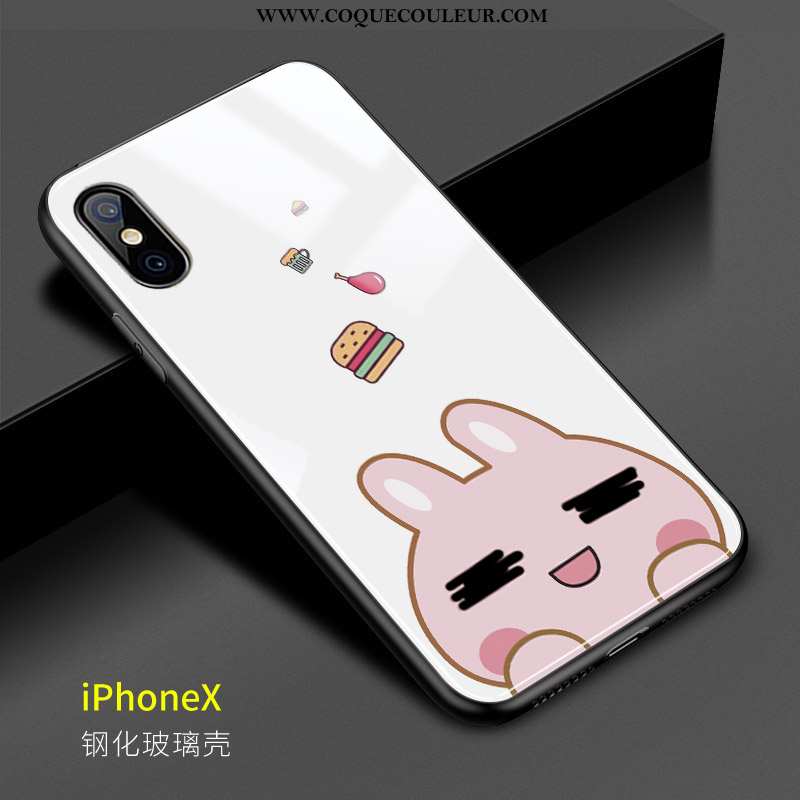 Étui iPhone X Verre Rose Téléphone Portable, Coque iPhone X Dessin Animé Cœur Blanche