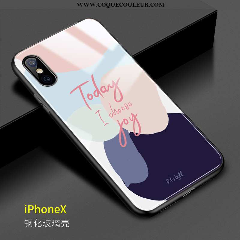 Coque iPhone X Verre Géométrie Vent, Housse iPhone X Personnalité Modèle Rose