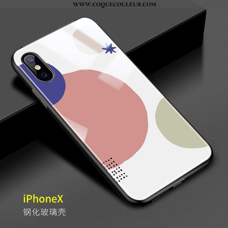 Coque iPhone X Verre Géométrie Vent, Housse iPhone X Personnalité Modèle Rose