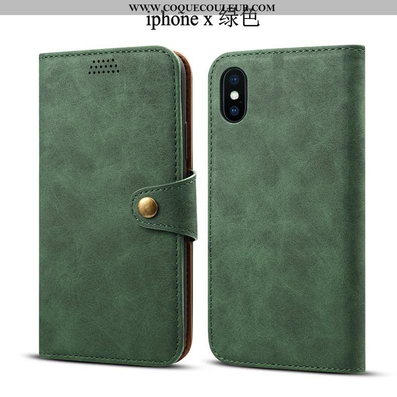 Coque iPhone X Protection Étui Housse, Housse iPhone X Tendance Cuir Verte