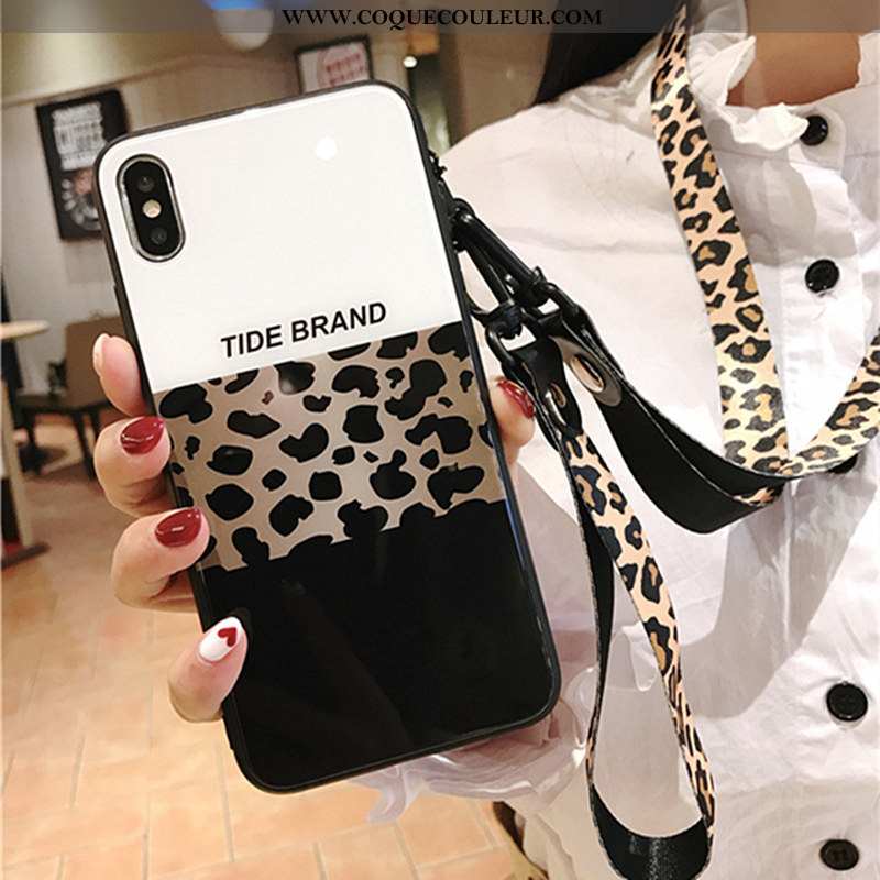 Étui iPhone X Tendance Coque Léopard, iPhone X Modèle Fleurie Net Rouge Noir