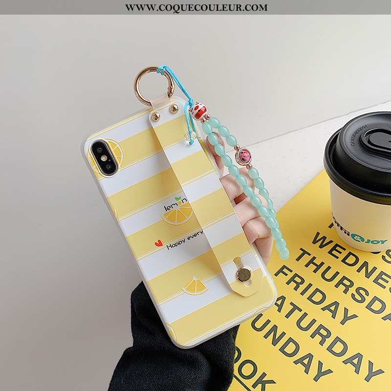 Coque iPhone X Protection Support Frais, Housse iPhone X Délavé En Daim Bracelet Jaune