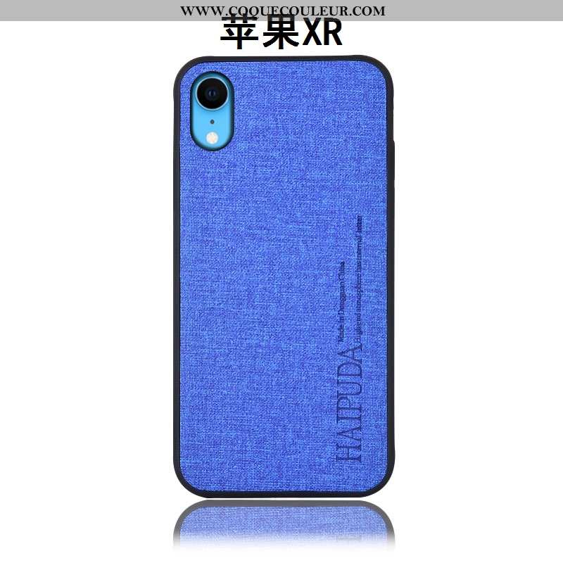 Étui iPhone Xr Protection Silicone Incassable, Coque iPhone Xr Cuir Lin Bleu