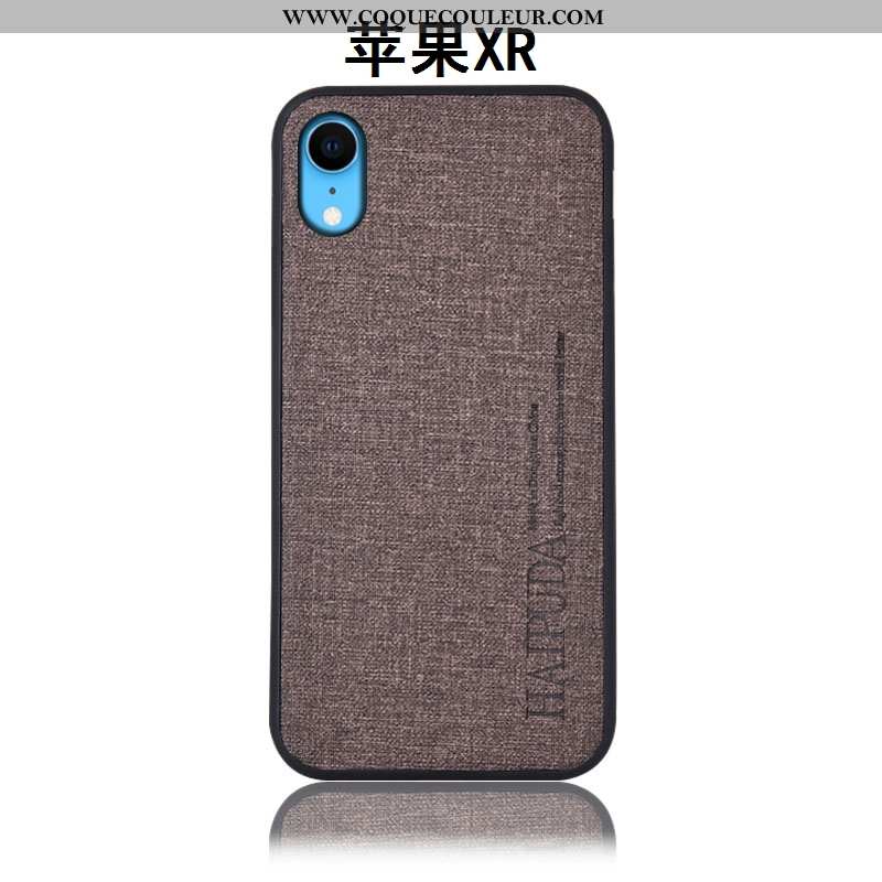 Étui iPhone Xr Protection Silicone Incassable, Coque iPhone Xr Cuir Lin Bleu