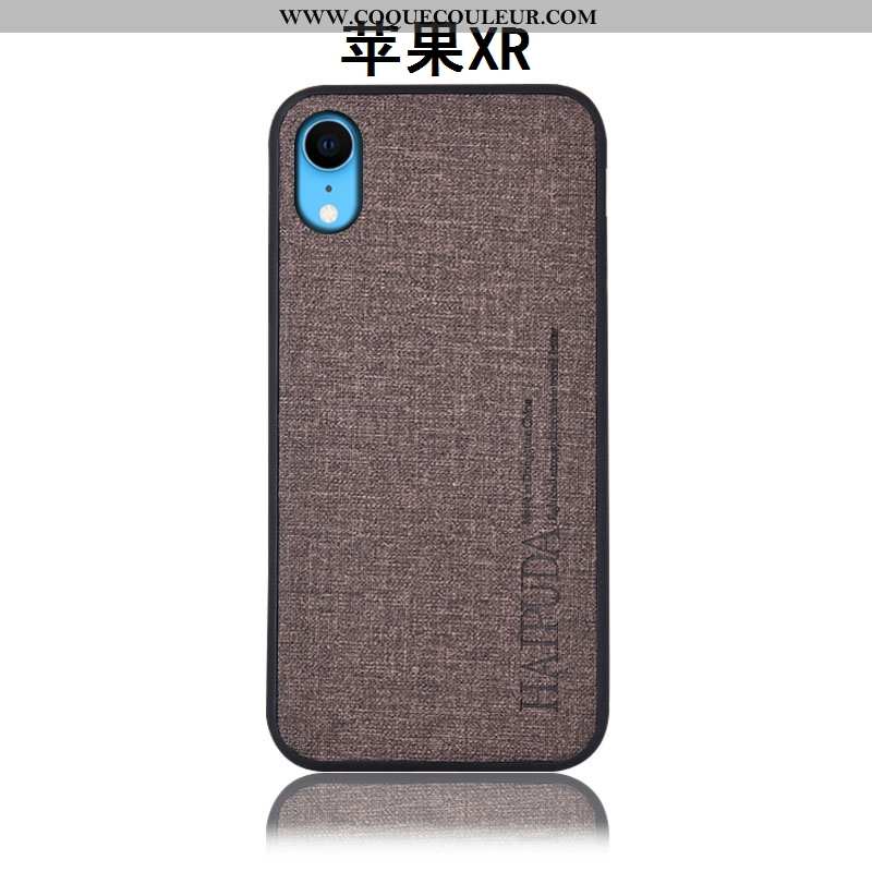 Étui iPhone Xr Protection Silicone Incassable, Coque iPhone Xr Cuir Lin Bleu