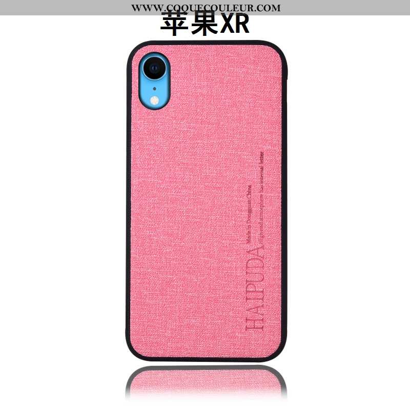 Étui iPhone Xr Protection Silicone Incassable, Coque iPhone Xr Cuir Lin Bleu