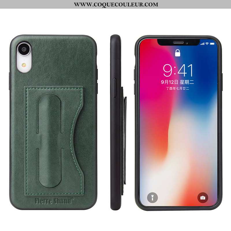 Housse iPhone Xr Cuir Vert Protection Contre Les Explosions, Étui iPhone Xr Protection Carte Turquoi