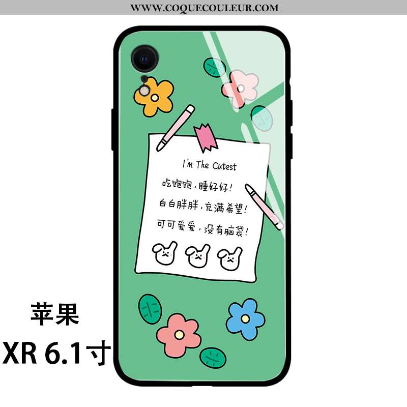 Étui iPhone Xr Fluide Doux Charmant Verre, Coque iPhone Xr Silicone Dessin Animé Verte