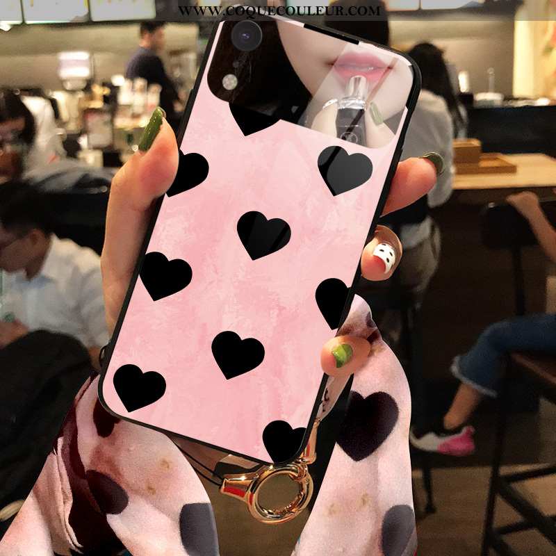 Housse iPhone Xr Verre Rose Coque, Étui iPhone Xr Tendance Téléphone Portable