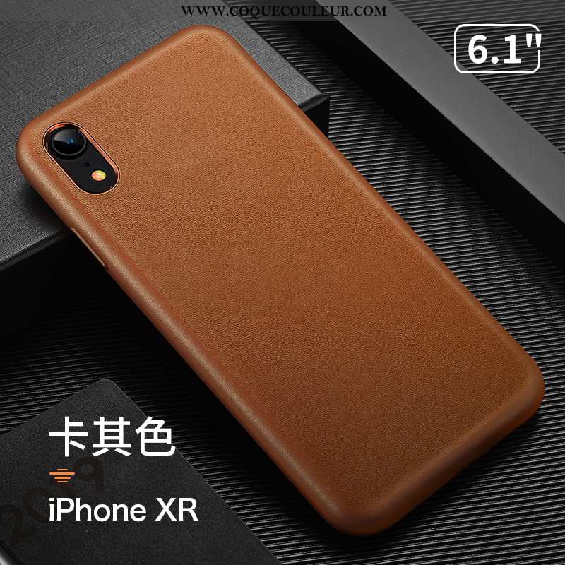 Coque iPhone Xr Créatif Protection Net Rouge, Housse iPhone Xr Cuir Véritable Luxe Beige