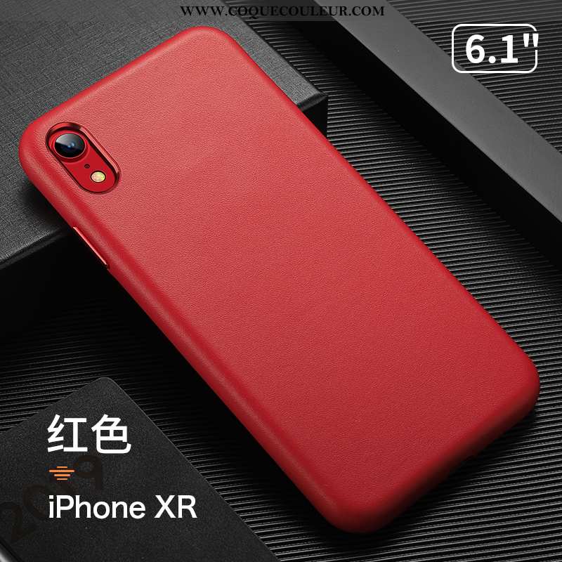 Coque iPhone Xr Créatif Protection Net Rouge, Housse iPhone Xr Cuir Véritable Luxe Beige