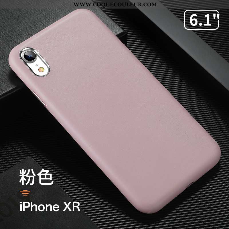 Coque iPhone Xr Créatif Protection Net Rouge, Housse iPhone Xr Cuir Véritable Luxe Beige