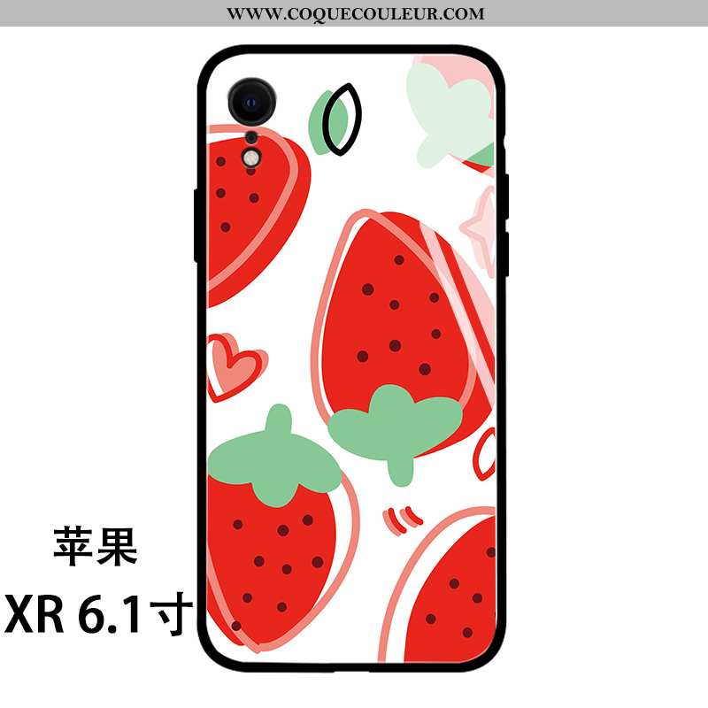 Coque iPhone Xr Silicone Fraise Miroir, Housse iPhone Xr Verre Frais Blanche