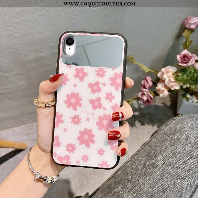 Housse iPhone Xr Créatif Fleurs Incassable, Étui iPhone Xr Silicone Téléphone Portable Rose