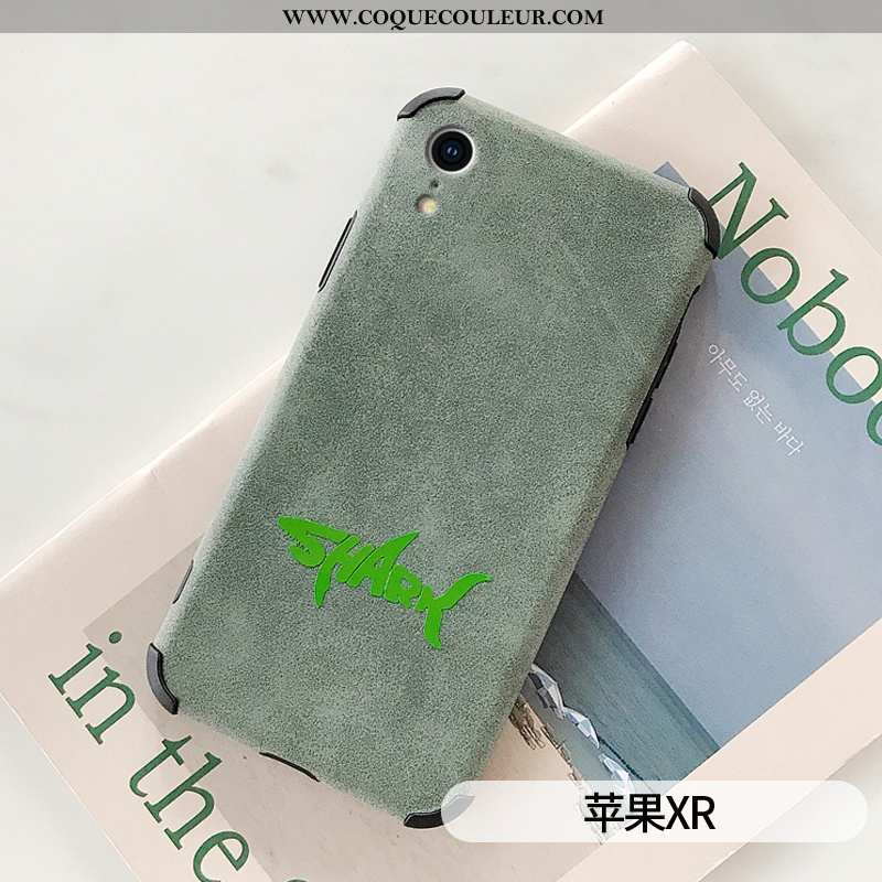 Étui iPhone Xr Légère Simple Net Rouge, Coque iPhone Xr Cuir Cerf Verte