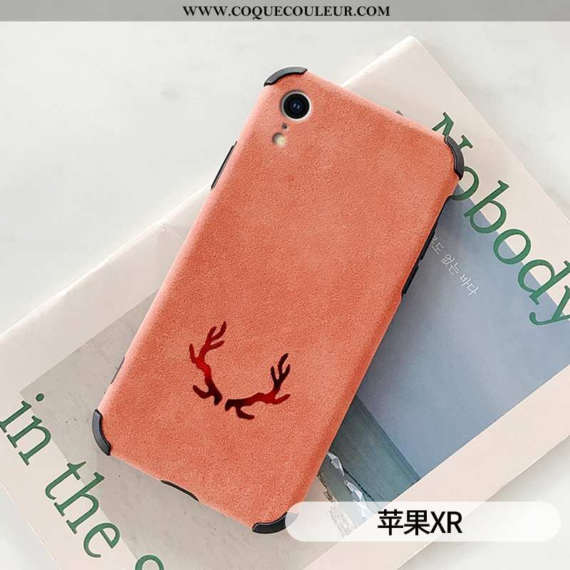 Étui iPhone Xr Légère Simple Net Rouge, Coque iPhone Xr Cuir Cerf Verte