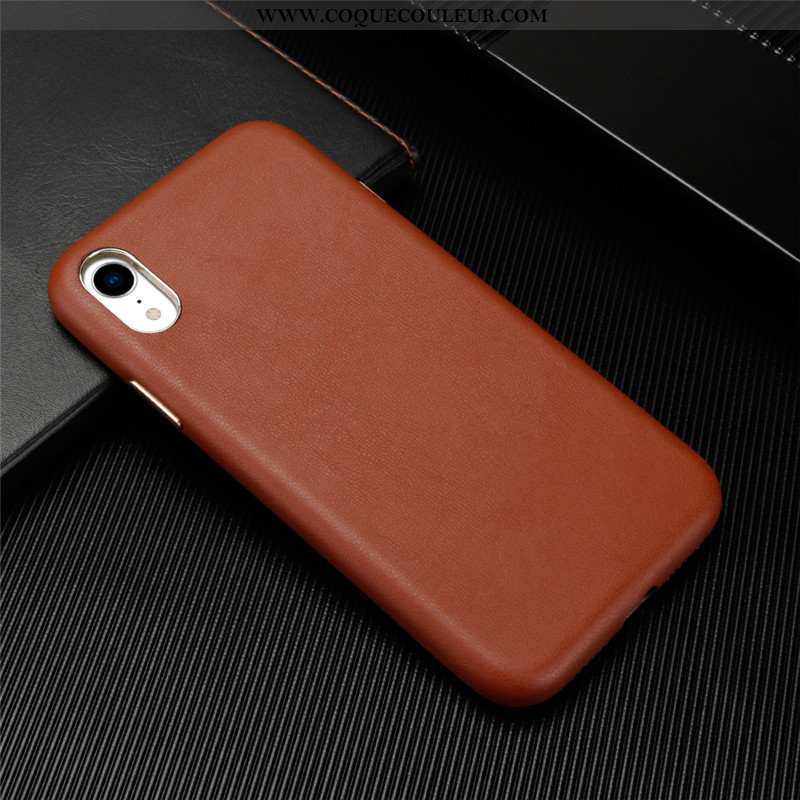 Étui iPhone Xr Personnalité Qualité Bovins, Coque iPhone Xr Cuir Véritable Cuir Marron