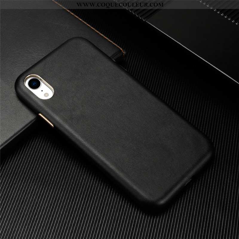 Étui iPhone Xr Personnalité Qualité Bovins, Coque iPhone Xr Cuir Véritable Cuir Marron