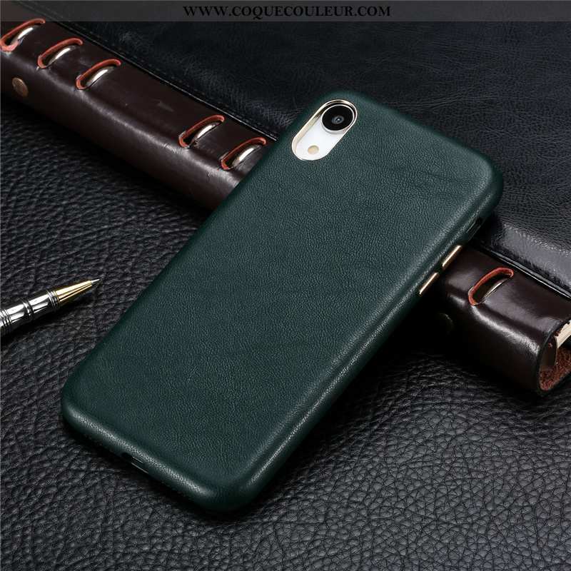 Étui iPhone Xr Personnalité Qualité Bovins, Coque iPhone Xr Cuir Véritable Cuir Marron