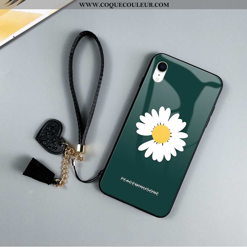 Étui iPhone Xr Verre Téléphone Portable Noir, Coque iPhone Xr Personnalité Petite Marguerite Noir