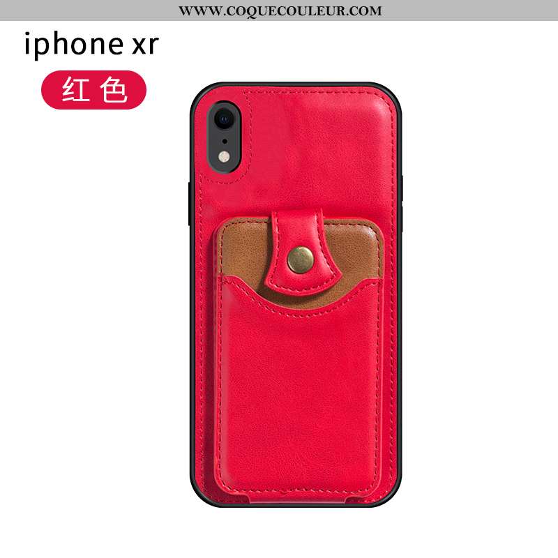 Étui iPhone Xr Cuir Support Téléphone Portable, Coque iPhone Xr Gris Carte