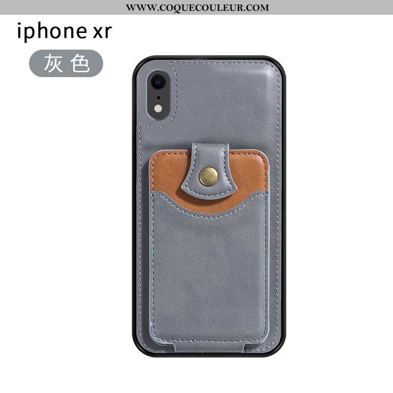 Étui iPhone Xr Cuir Support Téléphone Portable, Coque iPhone Xr Gris Carte