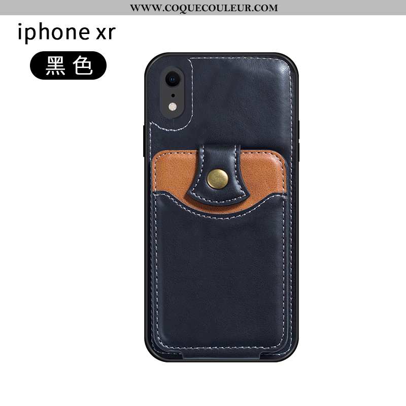 Étui iPhone Xr Cuir Support Téléphone Portable, Coque iPhone Xr Gris Carte