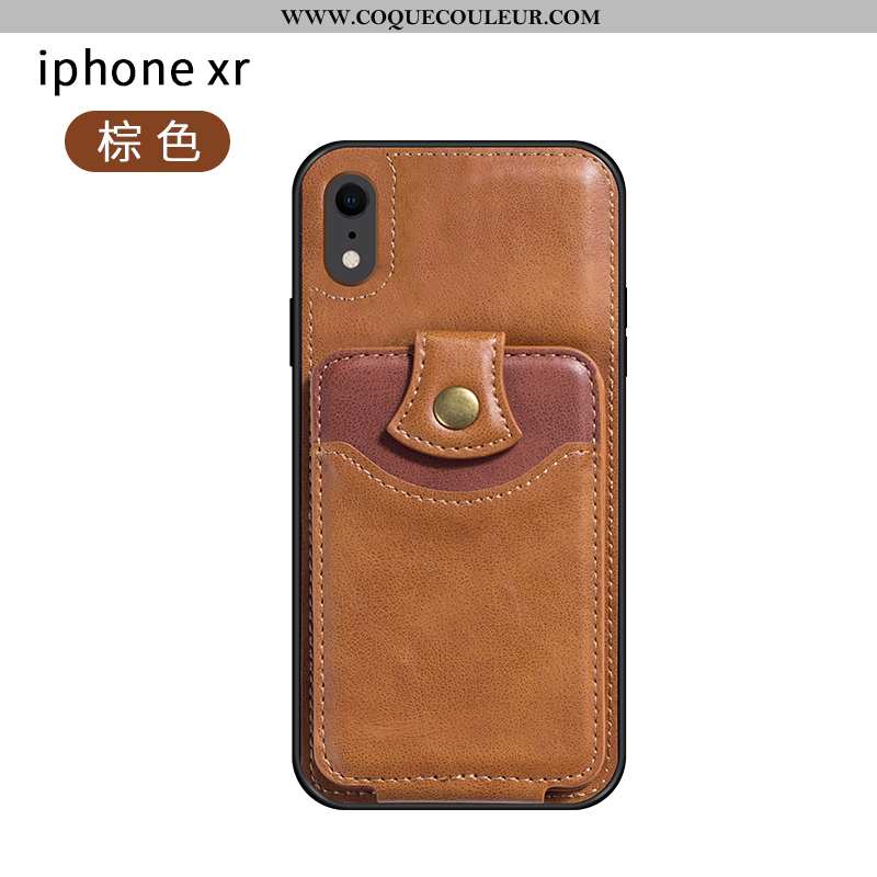 Étui iPhone Xr Cuir Support Téléphone Portable, Coque iPhone Xr Gris Carte