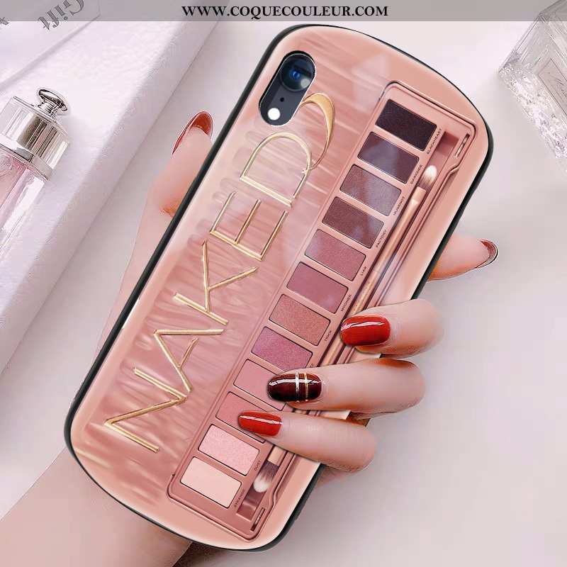 Housse iPhone Xr Verre Téléphone Portable Rond, Étui iPhone Xr Personnalité Coque Rose