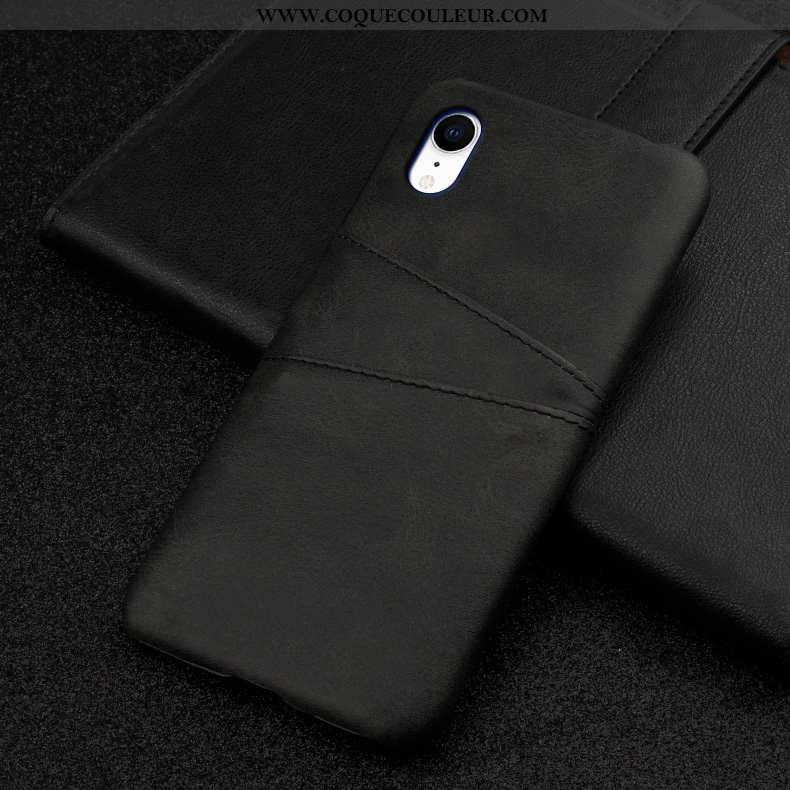 Étui iPhone Xr Mode Membrane Cuir, Coque iPhone Xr Protection Téléphone Portable Bleu Foncé