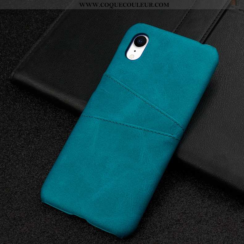 Étui iPhone Xr Mode Membrane Cuir, Coque iPhone Xr Protection Téléphone Portable Bleu Foncé